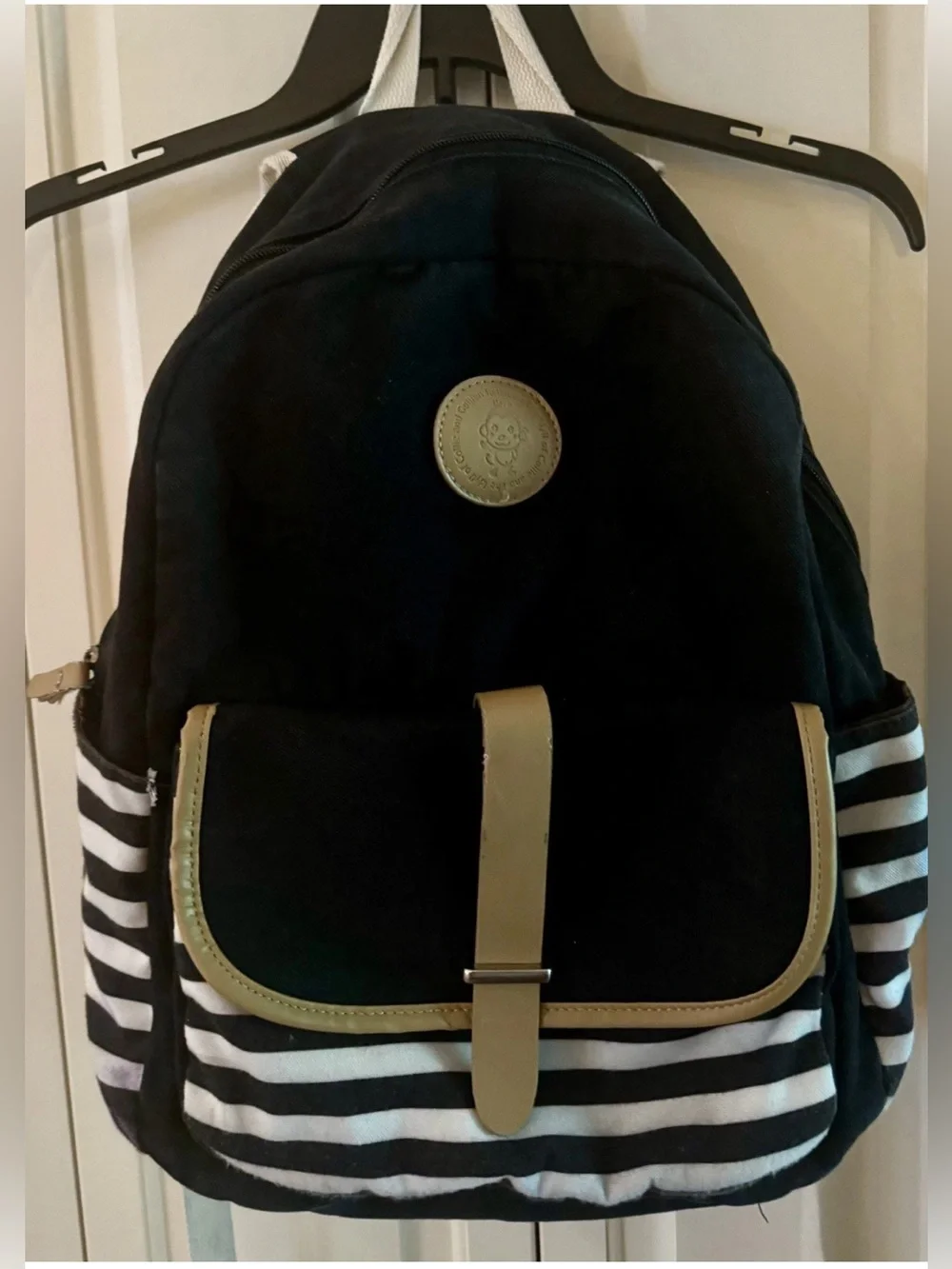 The Idyll Of Collie And Golden Retriever Black Striped Backpack